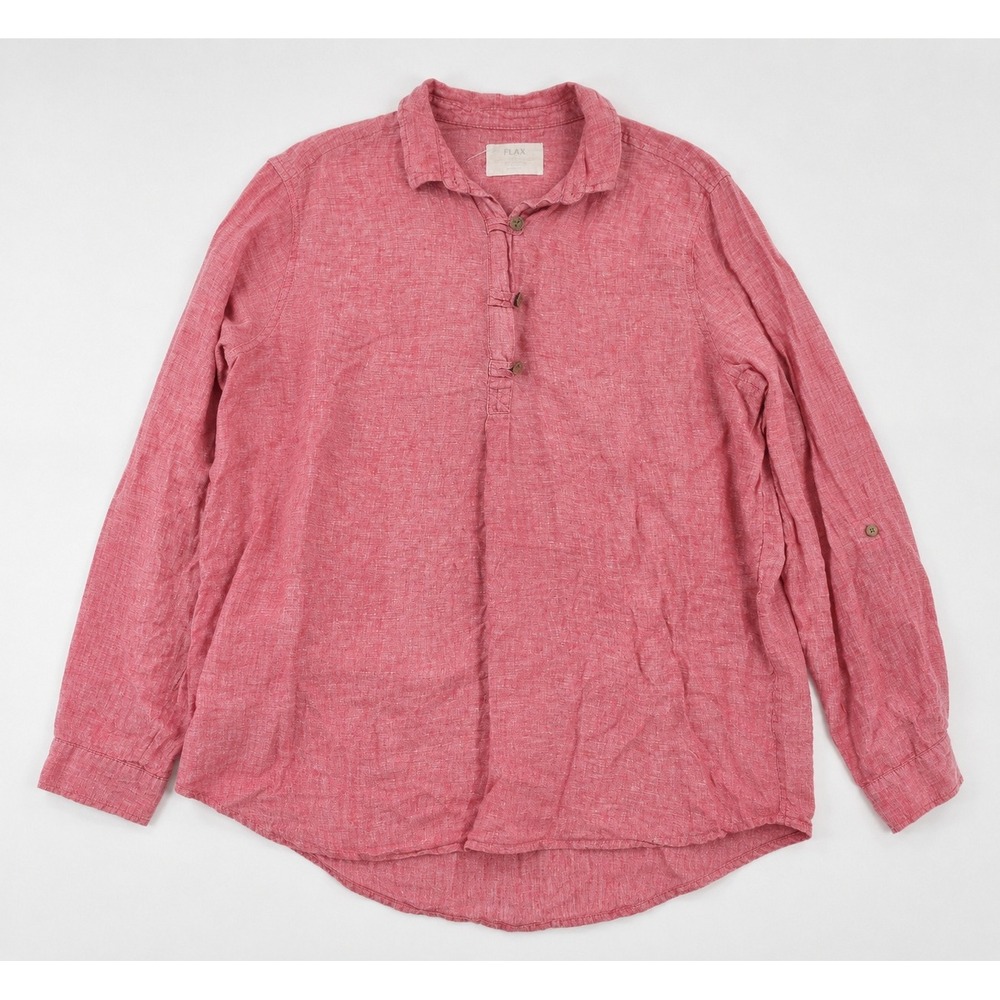 Sigrid Olsen Womens‎ Large Red 100% Linen Long Sleeve Henley Tunic Blouse Shirt